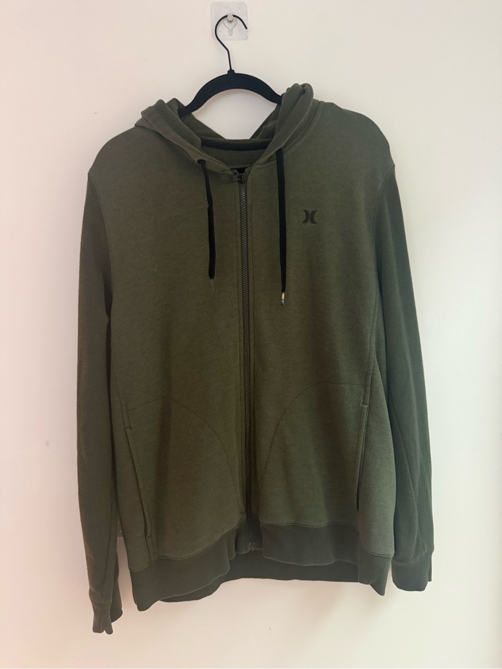 Hurley Green Zip Front Hoodie w/ Pockets Sz L